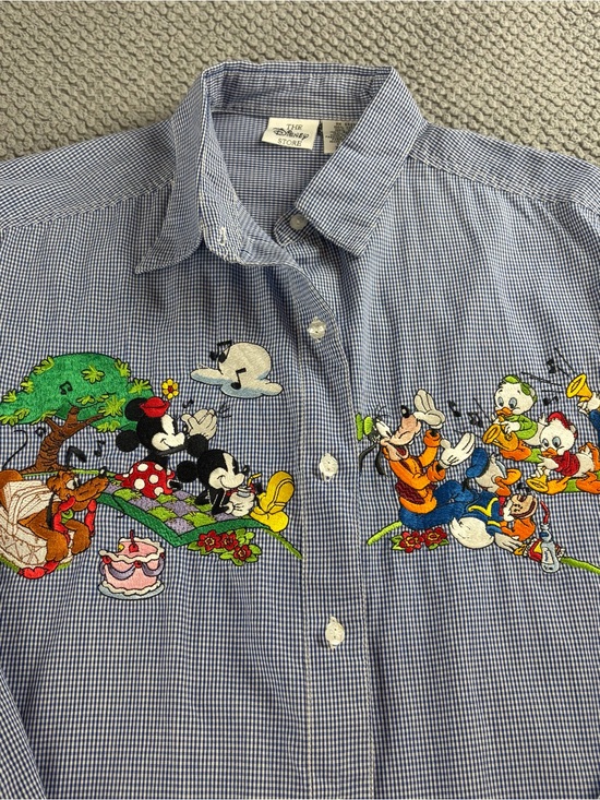 Disney Tops - Disney Blue Gingham Button-Up Shirt XL excellent condition! Nice embroidery